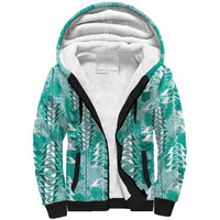 Teal Hawaii Tapa Pattern Sherpa Hoodie With Heliconia Vintage Style