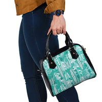 Teal Hawaii Tapa Pattern Shoulder Handbag With Heliconia Vintage Style