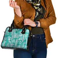 Teal Hawaii Tapa Pattern Shoulder Handbag With Heliconia Vintage Style