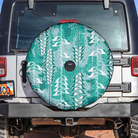 Teal Hawaii Tapa Pattern Spare Tire Cover With Heliconia Vintage Style
