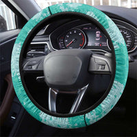 Teal Hawaii Tapa Pattern Steering Wheel Cover With Heliconia Vintage Style