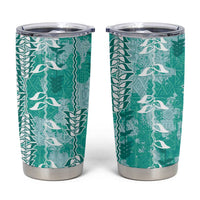 Teal Hawaii Tapa Pattern Tumbler Cup With Heliconia Vintage Style