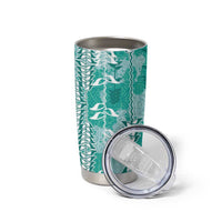 Teal Hawaii Tapa Pattern Tumbler Cup With Heliconia Vintage Style