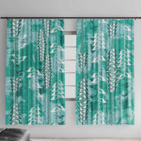 Teal Hawaii Tapa Pattern Window Curtain With Heliconia Vintage Style