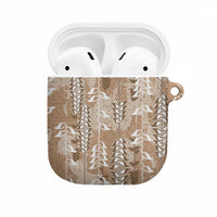 Beige Hawaii Tapa Pattern AirPods Case With Heliconia Vintage Style