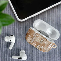 Beige Hawaii Tapa Pattern AirPods Case With Heliconia Vintage Style