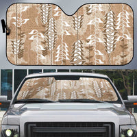 Beige Hawaii Tapa Pattern Auto Sun Shade With Heliconia Vintage Style