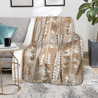 Beige Hawaii Tapa Pattern Blanket With Heliconia Vintage Style