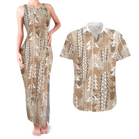 Beige Hawaii Tapa Pattern Couples Matching Tank Maxi Dress and Hawaiian Shirt With Heliconia Vintage Style LT05 Beige - Polynesian Pride