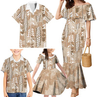 Beige Hawaii Tapa Pattern Family Matching Mermaid Dress and Hawaiian Shirt With Heliconia Vintage Style LT05 - Polynesian Pride