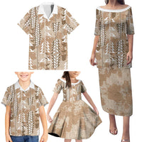 Beige Hawaii Tapa Pattern Family Matching Puletasi and Hawaiian Shirt With Heliconia Vintage Style LT05 - Polynesian Pride