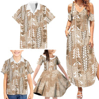 Beige Hawaii Tapa Pattern Family Matching Summer Maxi Dress and Hawaiian Shirt With Heliconia Vintage Style LT05 - Polynesian Pride