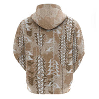 Beige Hawaii Tapa Pattern Hoodie With Heliconia Vintage Style