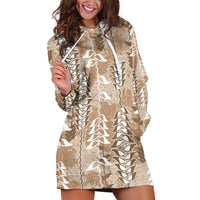 Beige Hawaii Tapa Pattern Hoodie Dress With Heliconia Vintage Style