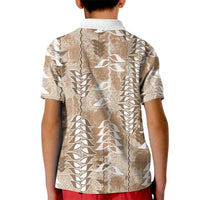 Beige Hawaii Tapa Pattern Kid Polo Shirt With Heliconia Vintage Style