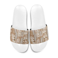 Beige Hawaii Tapa Pattern Slide Sandals With Heliconia Vintage Style