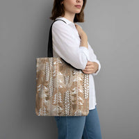 Beige Hawaii Tapa Pattern Tote Bag With Heliconia Vintage Style