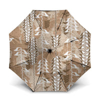 Beige Hawaii Tapa Pattern Umbrella With Heliconia Vintage Style