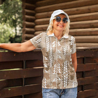 Beige Hawaii Tapa Pattern Women Polo Shirt With Heliconia Vintage Style