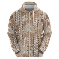 Beige Hawaii Tapa Pattern Zip Hoodie With Heliconia Vintage Style