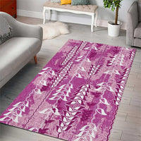 Magenta Hawaii Tapa Pattern Area Rug With Heliconia Vintage Style