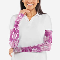 Magenta Hawaii Tapa Pattern Arm Sleeves With Heliconia Vintage Style