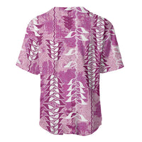 Magenta Hawaii Tapa Pattern Baseball Jersey With Heliconia Vintage Style