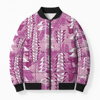 Magenta Hawaii Tapa Pattern Bomber Puffer Jacket With Heliconia Vintage Style