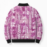 Magenta Hawaii Tapa Pattern Bomber Puffer Jacket With Heliconia Vintage Style