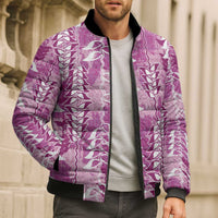 Magenta Hawaii Tapa Pattern Bomber Puffer Jacket With Heliconia Vintage Style
