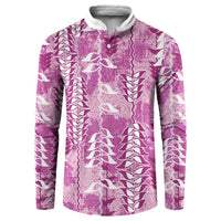 Magenta Hawaii Tapa Pattern Button Sweatshirt With Heliconia Vintage Style