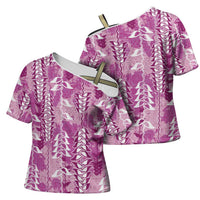 Magenta Hawaii Tapa Pattern Cross Shoulder Shirt With Heliconia Vintage Style