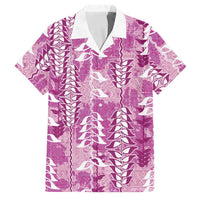 Magenta Hawaii Tapa Pattern Family Matching Off Shoulder Maxi Dress and Hawaiian Shirt With Heliconia Vintage Style LT05 Dad's Shirt - Short Sleeve Magenta - Polynesian Pride