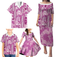 Magenta Hawaii Tapa Pattern Family Matching Puletasi and Hawaiian Shirt With Heliconia Vintage Style LT05 - Polynesian Pride