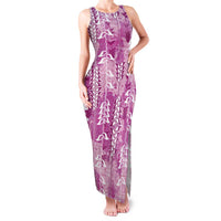 Magenta Hawaii Tapa Pattern Family Matching Tank Maxi Dress and Hawaiian Shirt With Heliconia Vintage Style LT05 Mom's Dress Magenta - Polynesian Pride