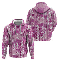 Magenta Hawaii Tapa Pattern Hoodie With Heliconia Vintage Style