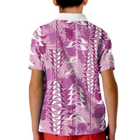 Magenta Hawaii Tapa Pattern Kid Polo Shirt With Heliconia Vintage Style