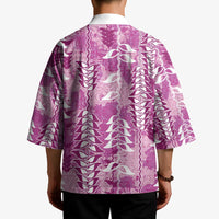 Magenta Hawaii Tapa Pattern Kimono With Heliconia Vintage Style