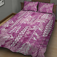 Magenta Hawaii Tapa Pattern Quilt Bed Set With Heliconia Vintage Style