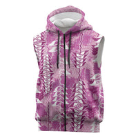 Magenta Hawaii Tapa Pattern Sleeveless Zip Hoodie With Heliconia Vintage Style