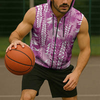 Magenta Hawaii Tapa Pattern Sleeveless Zip Hoodie With Heliconia Vintage Style