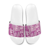 Magenta Hawaii Tapa Pattern Slide Sandals With Heliconia Vintage Style