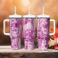 Magenta Hawaii Tapa Pattern Tumbler With Handle With Heliconia Vintage Style