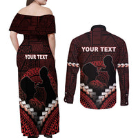 Personalised Tonga Happy Father's Day Couples Matching Off Shoulder Maxi Dress and Long Sleeve Button Shirt Ofa Lahi Atu Dad Polynesian Tribal LT05 - Polynesian Pride