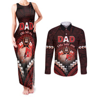Personalised Tonga Happy Father's Day Couples Matching Tank Maxi Dress and Long Sleeve Button Shirt Ofa Lahi Atu Dad Polynesian Tribal LT05 Red - Polynesian Pride