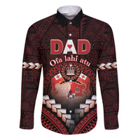 Personalised Tonga Happy Father's Day Family Matching Puletasi and Hawaiian Shirt Ofa Lahi Atu Dad Polynesian Tribal LT05 Dad's Shirt - Long Sleeve Red - Polynesian Pride