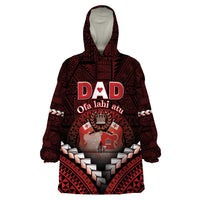 Personalised Tonga Happy Father's Day Wearable Blanket Hoodie Ofa Lahi Atu Dad Polynesian Tribal LT05 One Size Red - Polynesian Pride