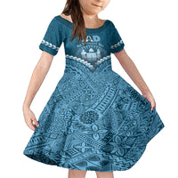 Personalised Fiji Happy Father's Day Kid Short Sleeve Dress Au Lomani Iko Dad Polynesian Tribal LT05 KID Blue - Polynesian Pride