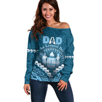 Personalised Fiji Happy Father's Day Off Shoulder Sweater Au Lomani Iko Dad Polynesian Tribal LT05 Women Blue - Polynesian Pride
