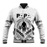 Personalised New Zealand Happy Father's Day Baseball Jacket Aroha Ahau Ki A Koe Papa Polynesian Tribal LT05 Unisex White - Polynesian Pride